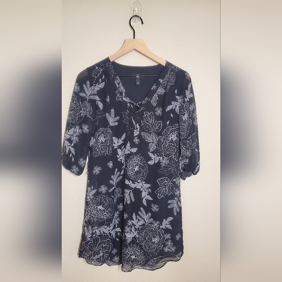 Iz Byer Tops - IZ Byer Black Floral Design Lace-Up Mini Dress
